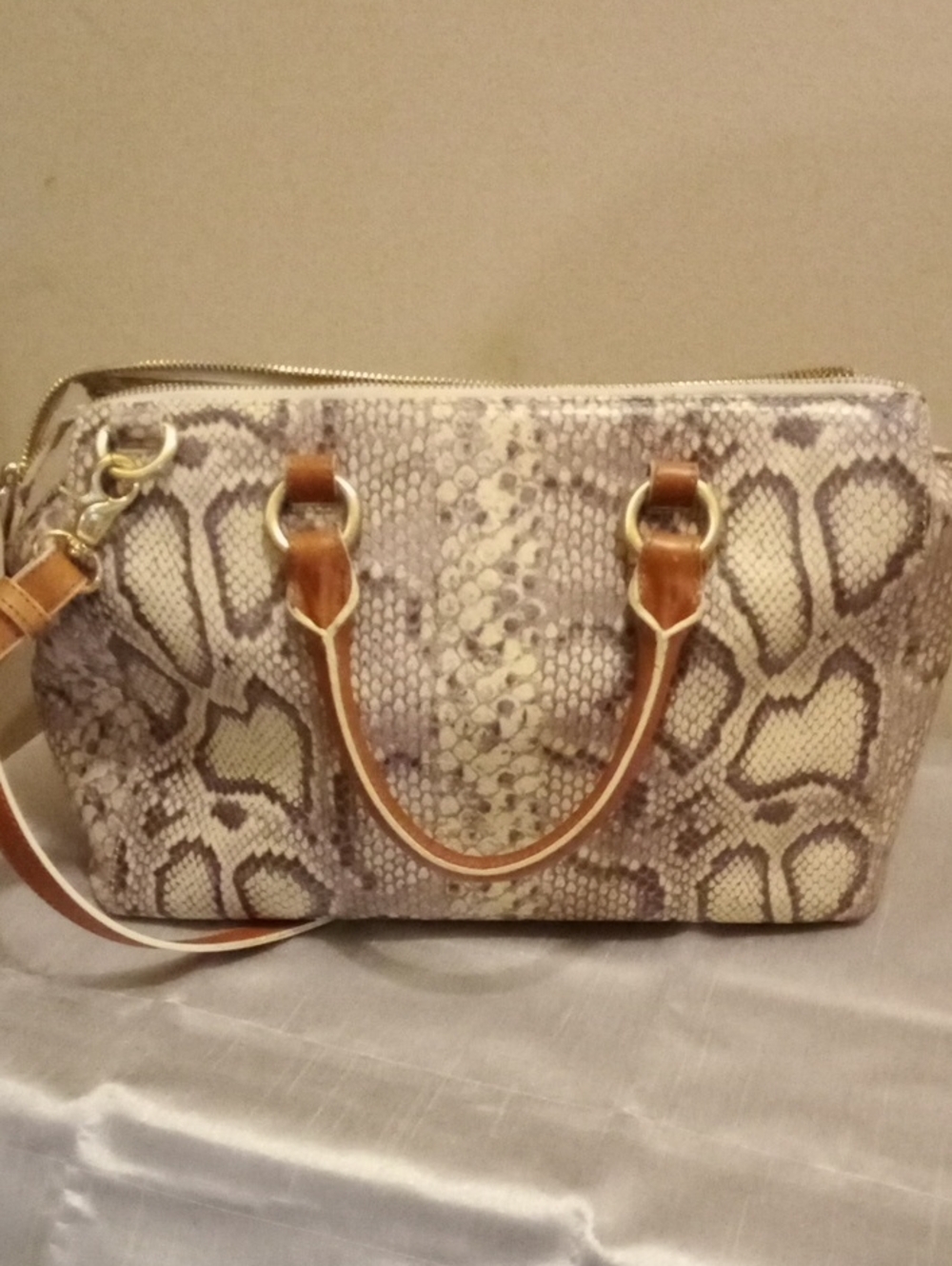 Brahmin Vintage Leather Satchel.Brown And Cream Snakeprint - Picture 5 of 15